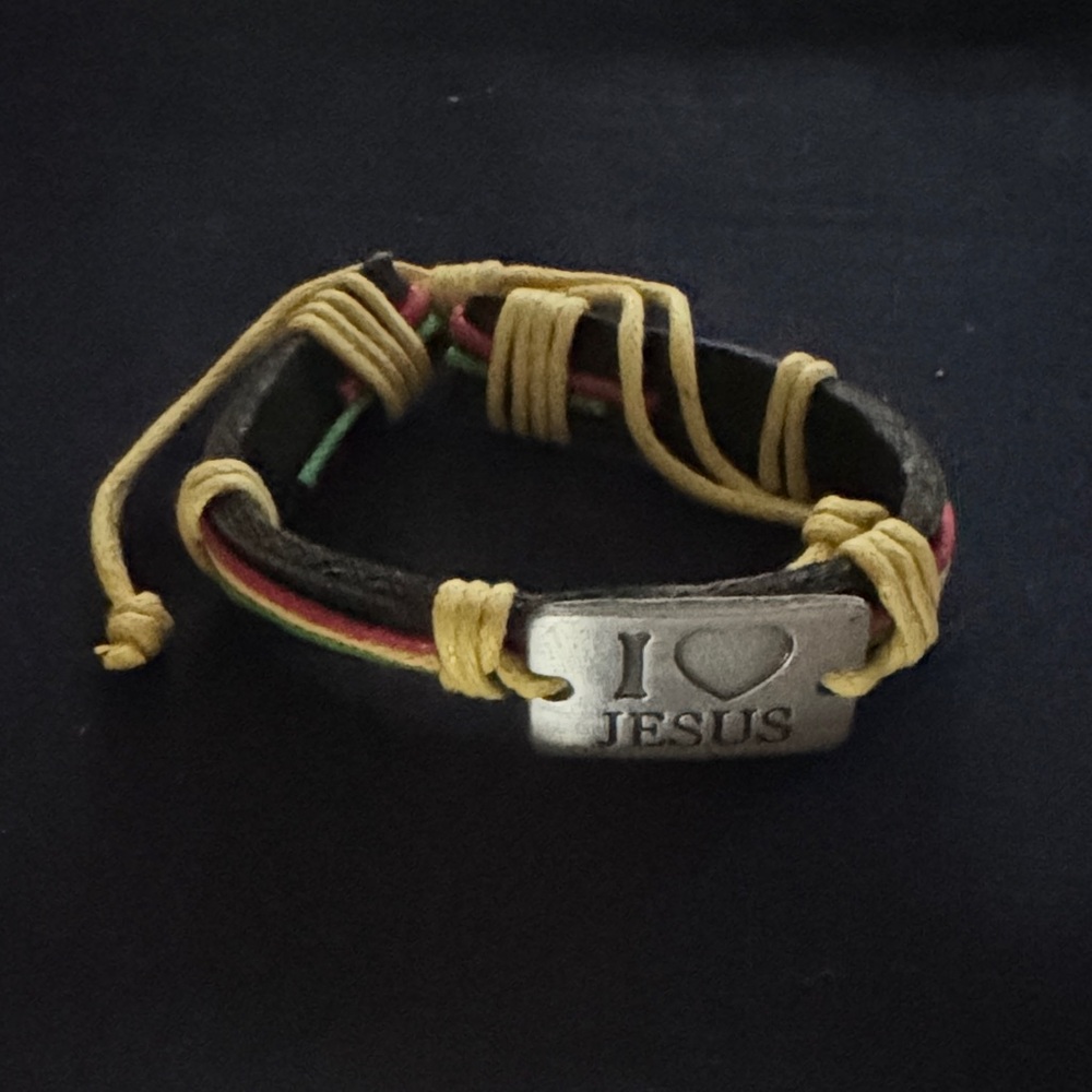 I Love Jesus Leather Bracelet - Yellow and Black